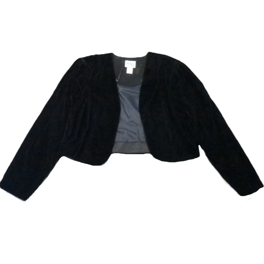 Bedford Fair Cropped Bolero Jacket 16‎ Black Velvet Open Front Vintage Goth Glam